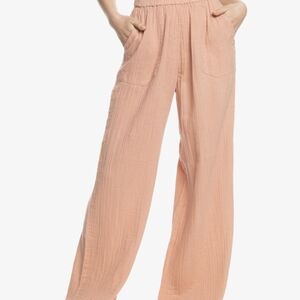 Roxy What A Vibe Wide Leg Elastic Waist Pants Cotton Gauze Beachy Cruise Resort